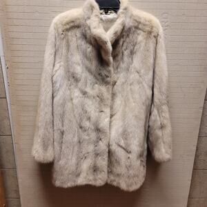 Emba VINTAGE white cream Jacket MINK Coat HOOK closure 1980s Lined Pockets